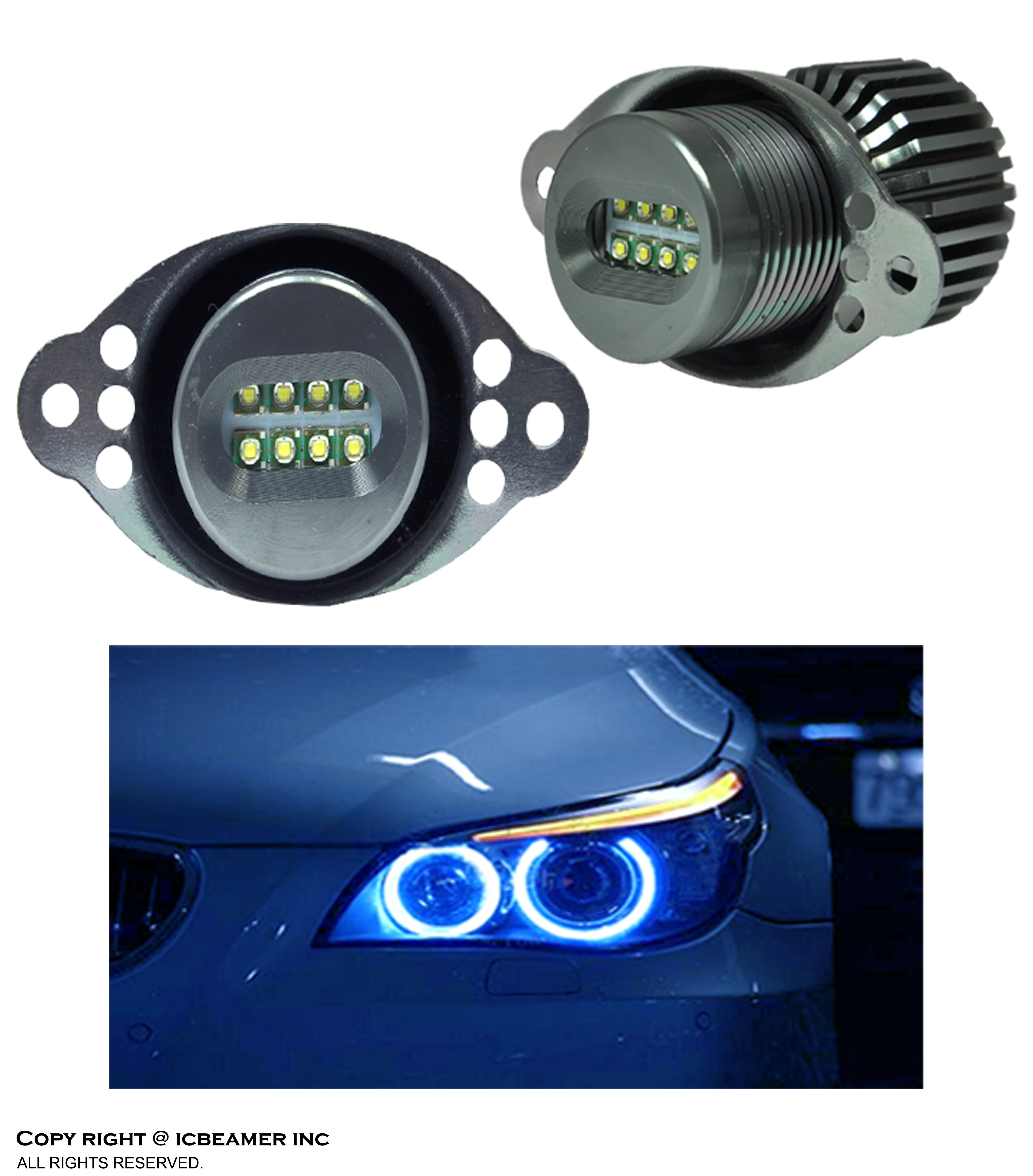 ICBEAME 360 H8 LED Angel Eye Ring Marker Bulbs For BMW 1 3 5