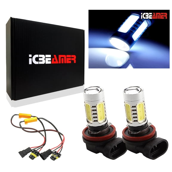 ICBEAMER LED H11 Fog Light Only, ICBEAMER 2 pcs 12V 11W Newest Version 3570 COB Chips w/ Projector Lens Super White 6000K Bulbs