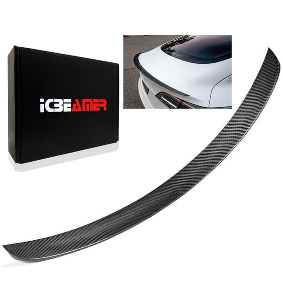 ICBEAMER Real Carbon Fiber Trunk Spoiler Gloss Finish w/ Weatherproof Fit Tesla [Model 3] 2017-2020 Factory Style