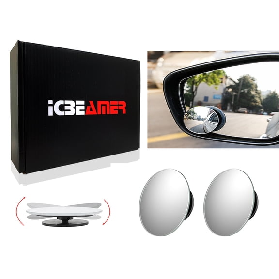 ICBEAMER Side Rear View Blind Spot Mirrors 2.5" Round HD | Convex Glass Frameless design rearview Car Door mirrors | Perfect rearview for larger image and traffic safety. (2 pack)
