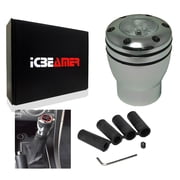 ICBEAMER Silver Aluminum Shift Knob Red LED Light Top Glow, Fit Buttonless Automatic & 4, 5, 6 Speed Manual Transmission Interior Car Gear Lever Stick Shift Racing Style [Battery Included]