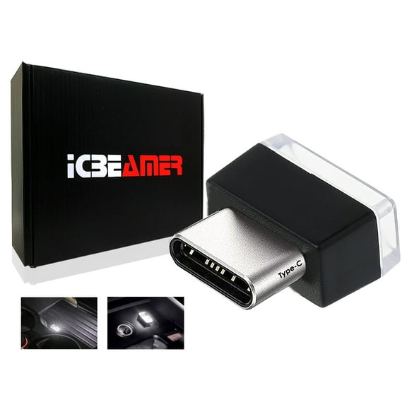 ICBEAMER Type C Adapters Atmosphere Light, [Color: White] Universal Interface Plug-In Miniature Night light LED USB Car Interior Trunk Ambient