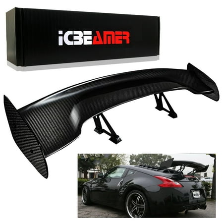 ICBEAMER Universal Fit Real Carbon Fiber GT Wing Rear Weatherproof Adjustable Trunk Deck Spoiler with Accessories Kit (57" Length / 7" Bracket Height)