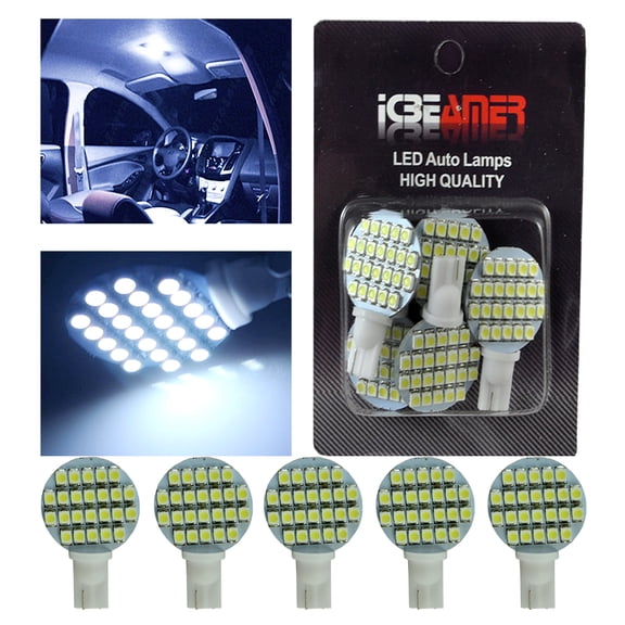 ICBEAMER x5 T10/ 921/ 194/ 168 RV Trailer Interior 12V White LED Light Bulbs 24 SMD