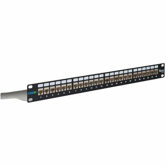 ICC 24-Port CAT6A Keystone Shielded 1U Patch Panel with CAT6A Shielded Keystone Jacks, 19 Rackmount Housing and Cable Support Bar, Protects Against EMI, UL Listed PoE++ Compliant, ICMPP246AS