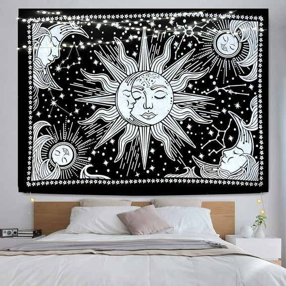 ICC Sun and Moon Tapestry Black White sun tapestry Wall Sheet Hanging Room Decor Bedroom Aesthetic Tapestries Mystic Art Ceiling Blanket Home Living Psychedelic Hanging Black 30 X 40 Inches