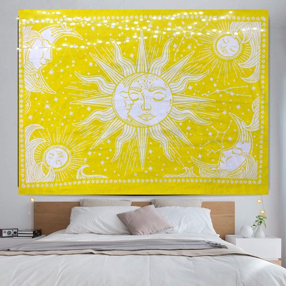 ICC Sun and Moon Tapestry, Black and White Tapestries Mystic Burning Sun with Star Wall Hanging decor for Bedroom 30 x 40 Inches
