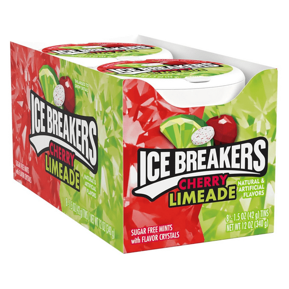 ICE BREAKERS Cherry Limeade Sugar Free Breath Mints, 1.5 oz Tin, Pack of 8