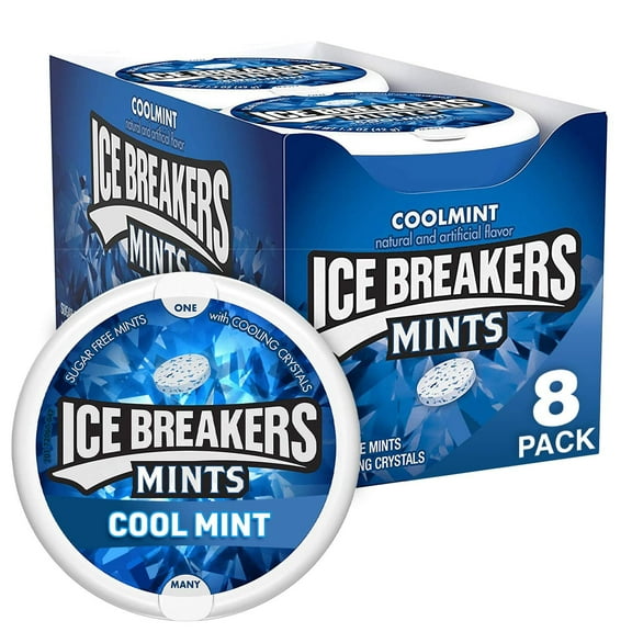 ICE BREAKERS Coolmint With .. Cooling Crystals, Sugar-Free Sugar .. Free Breath Mints Tins, .. 1.5 oz (8 Count)