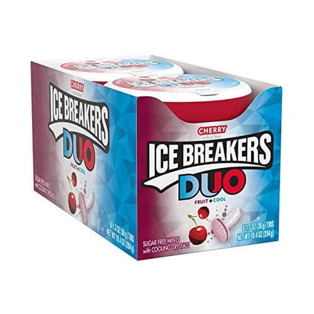 ICE BREAKERS DUO Cherry Flavored Sugar Free Breath Mints, 1.3 oz Tins (8 Count)