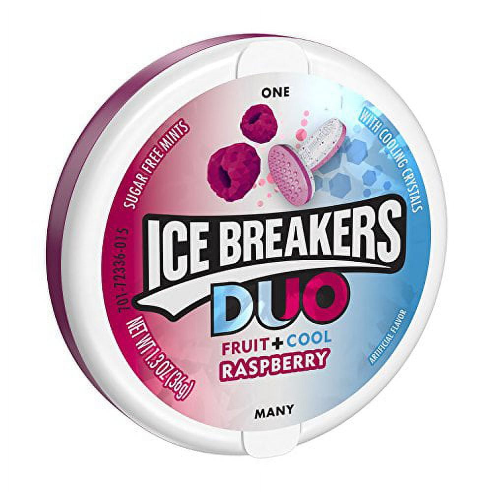 Ice Breakers Duo Raspberry Sugar Free 1.3 Ounce Container (Pack of 6)