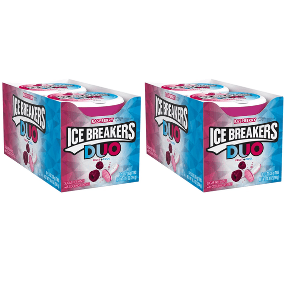 ICE BREAKERS DUO RASPBERRY Sugar Free Mints Tins, 1.3 Oz. 2 Pack (16 Count) DOUBLE UP and SAVE