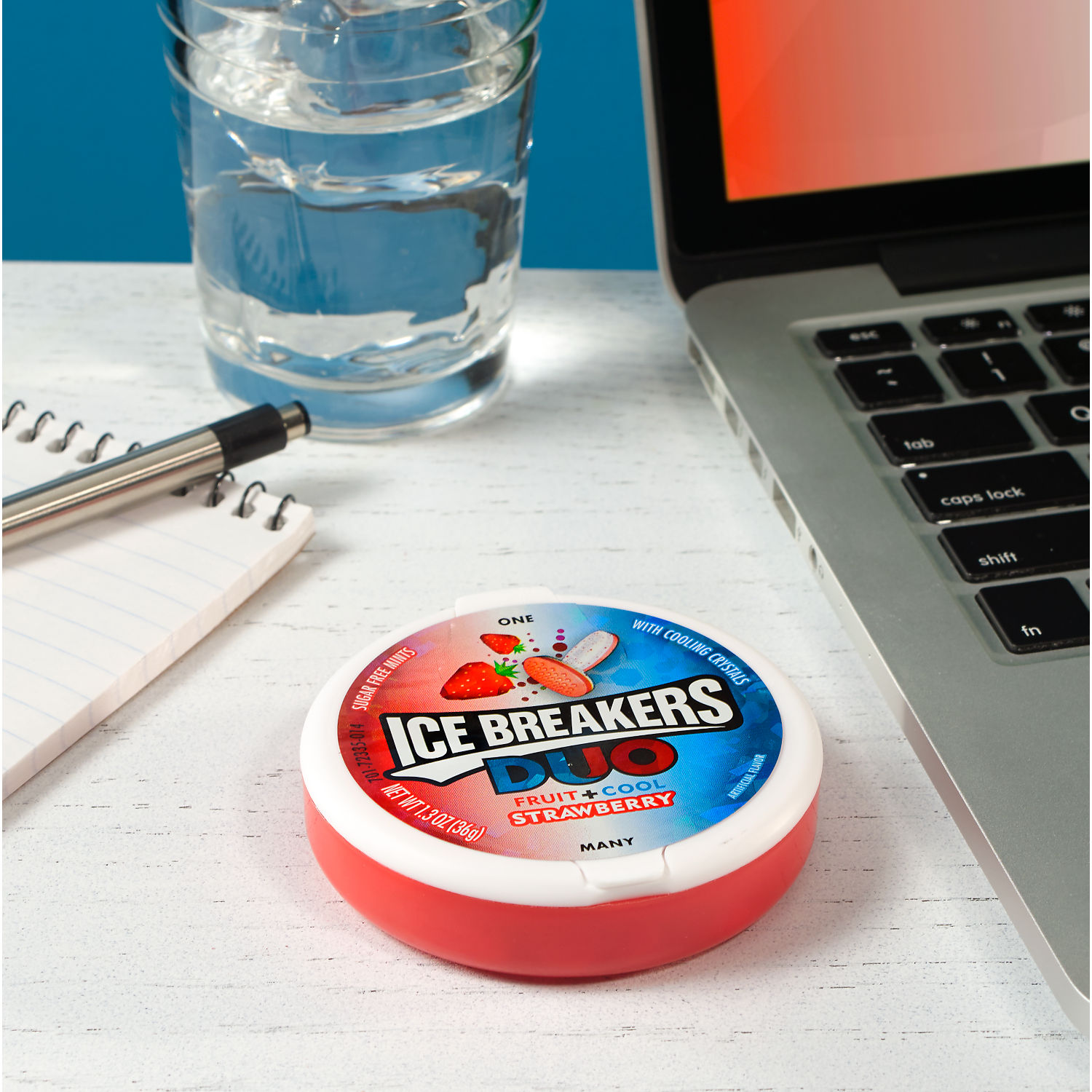 ICE BREAKERS DUO STRAWBERRY FLAVORED MINTS TIN BOX