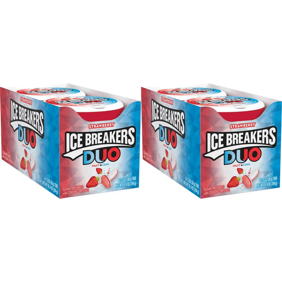 ICE BREAKERS DUO STRAWBERRY Sugar Free Mints Tins, 1.3 Oz. 2 Pack (16 Count) DOUBLE UP and SAVE