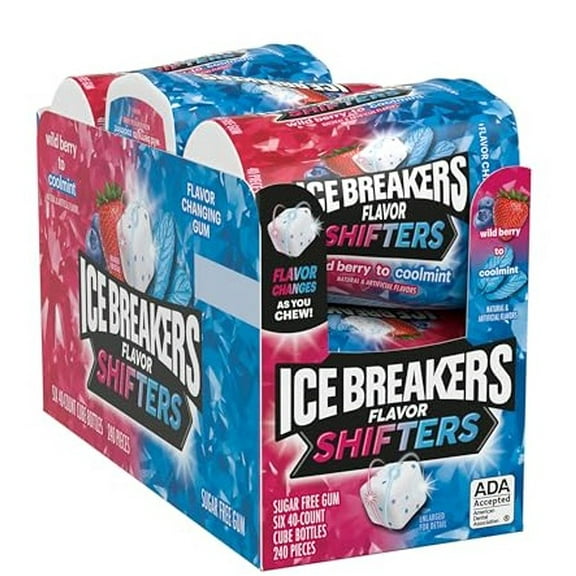ICE BREAKERS FLAVOR SHIFTERS WILD BERRY/COOLMINT FLAVORS SUGAR-FREE GUM BOTTLE PACK BOX