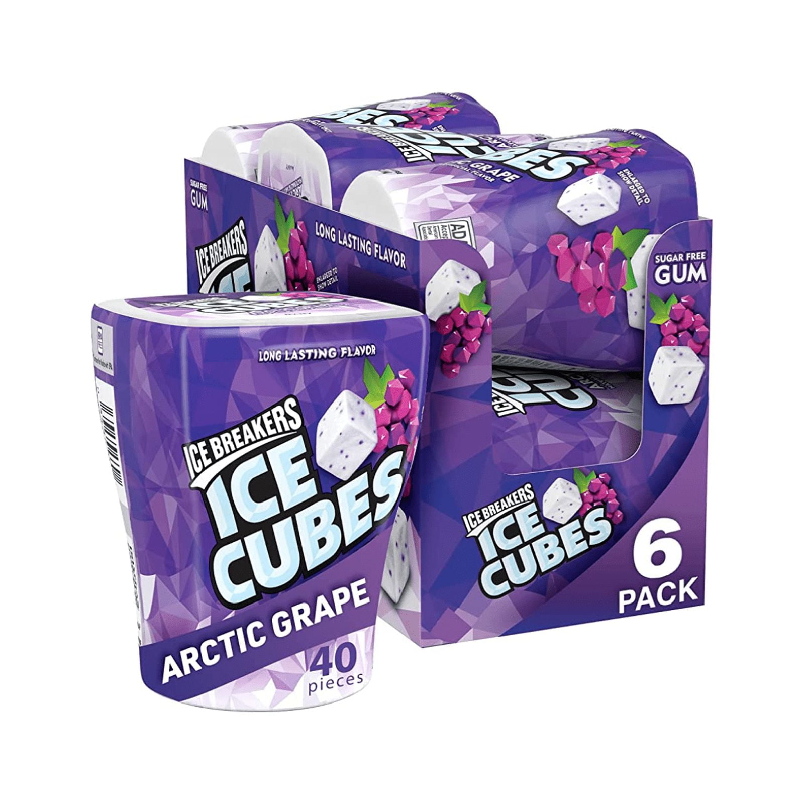 ICE BREAKERS ICE CUBES Arctic Grape, Sugar Free Gum, 40 Piece (6 Count