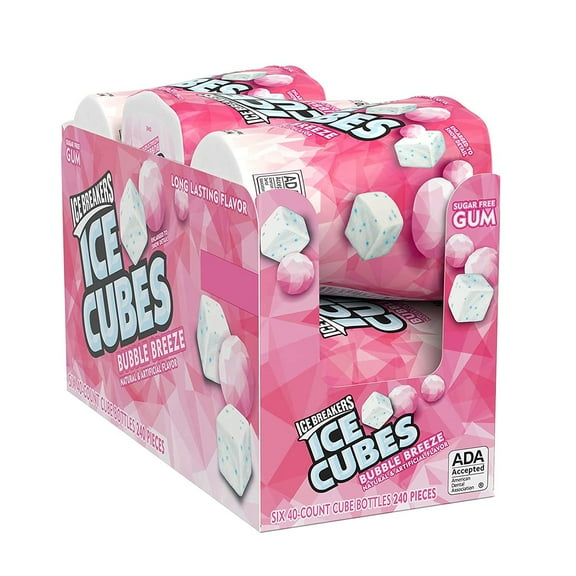ICE BREAKERS ICE CUBES BUBBLE BREEZE Sugar Free Chewing Gum, Made with Xylitol, 3.24 oz Bottles (6 Count, 40 Pieces)