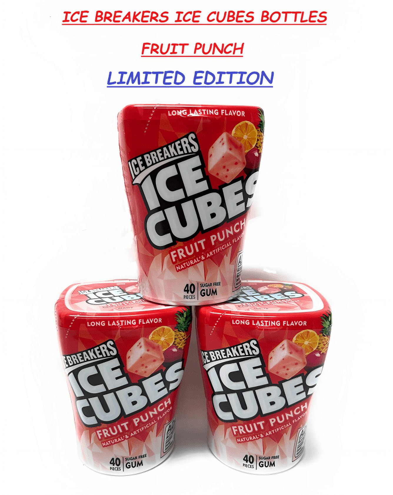 ICE BREAKERS ICE CUBES, Fruit Punch, Sugar Free, 40 Pieces (3 Pack