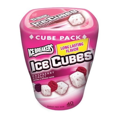 ICE BREAKERS ICE CUBES Raspberry Sorbet Chewing Gum Sugar Free, 40-Count Pieces, Pack of 8