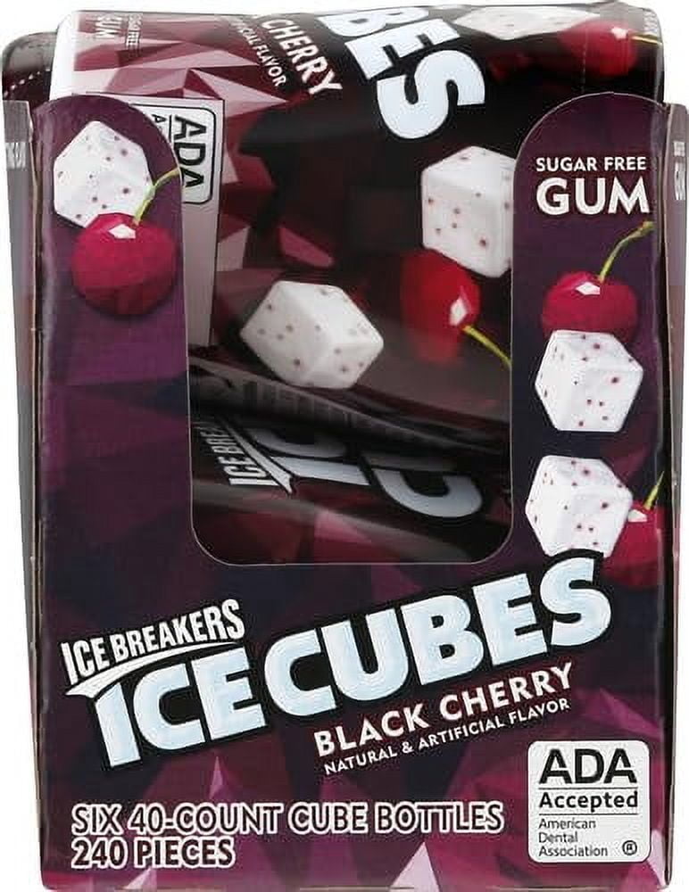 ICE BREAKERS Ice Cubes Black Cherry Sugar Free Chewing Gum Bottles, 3.24 oz (6 Count, 40 Pieces)
