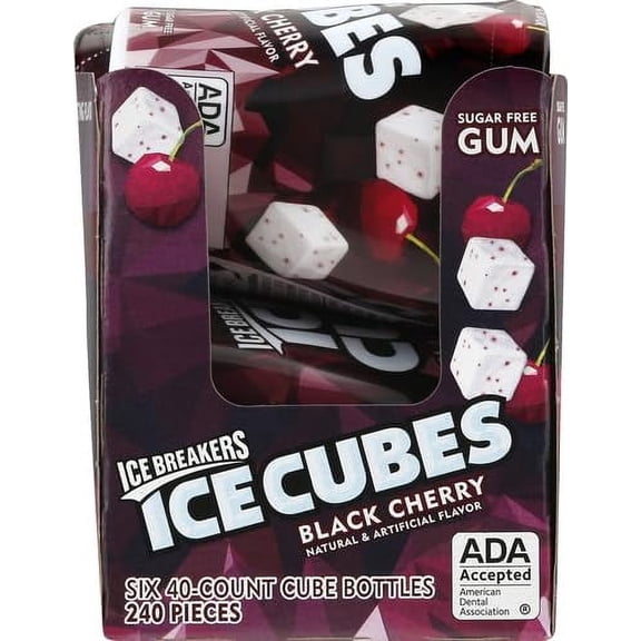 ICE BREAKERS Ice Cubes Black Cherry Sugar Free Chewing Gum Bottles, 3.24 oz (6 Count, 40 Pieces)