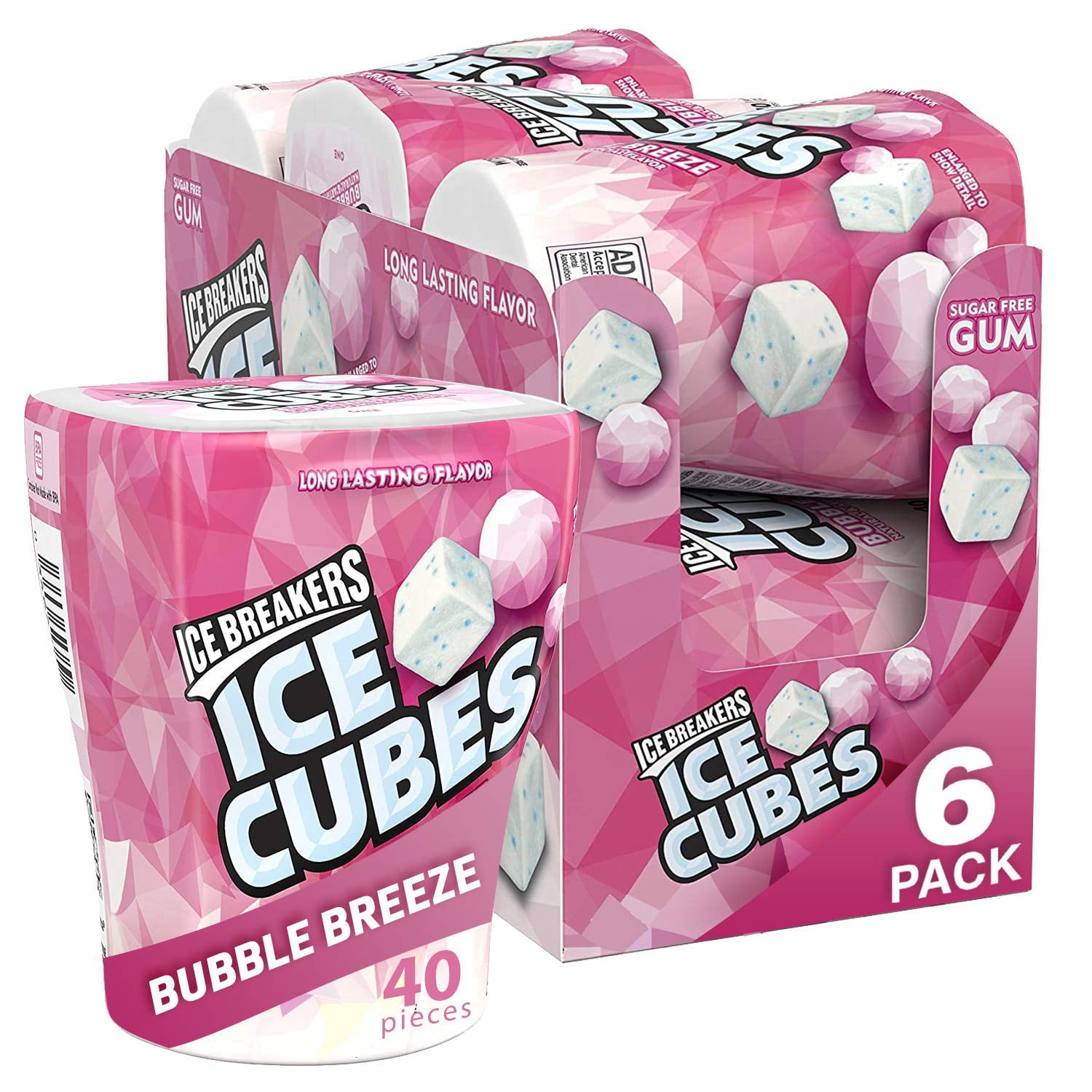ICE BREAKERS Ice Cubes Bubble Breeze Sugar Free Chewing Gum Bottles, 3.