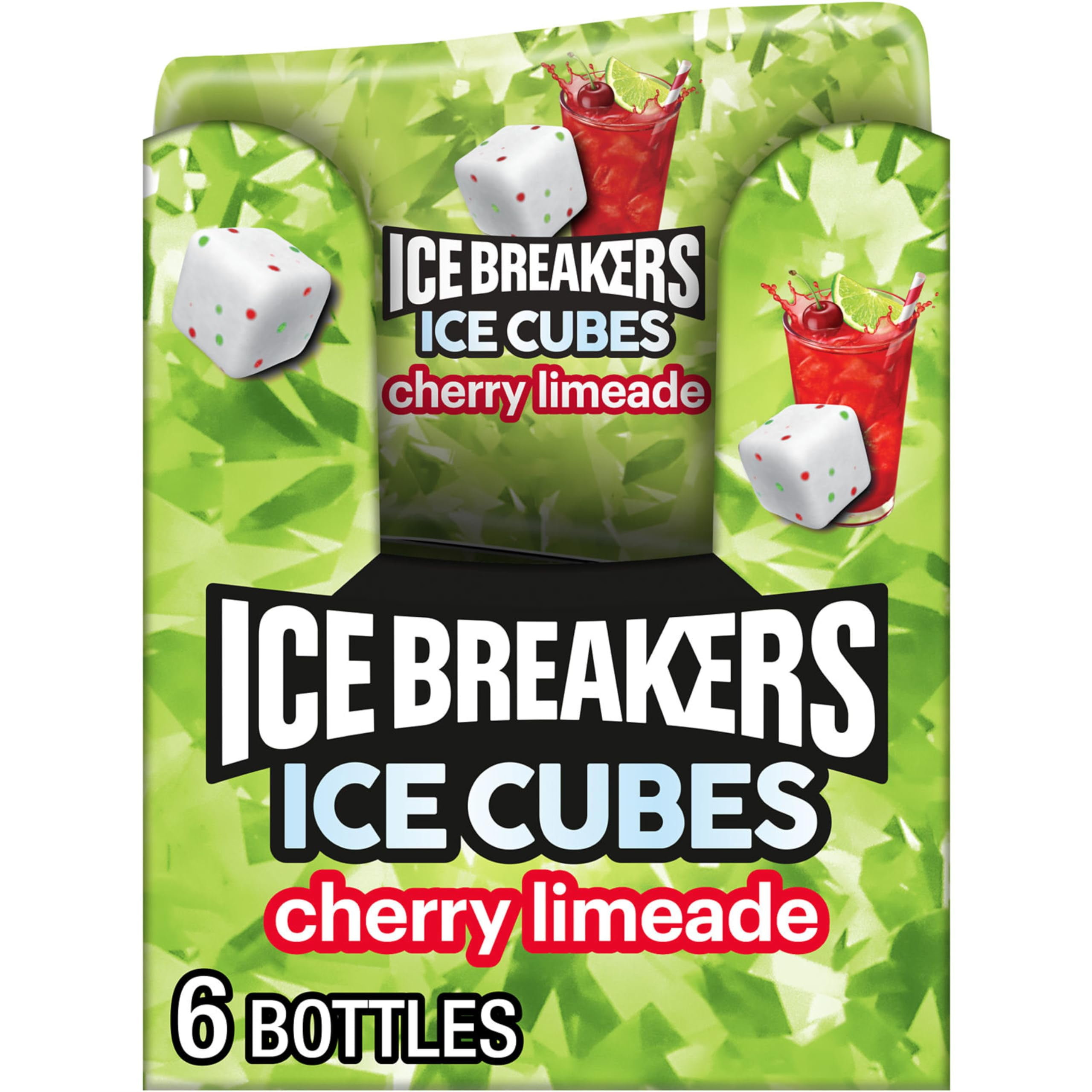 ICE BREAKERS Ice Cubes Cherry Limeade Sugar Free Chewing Gum Bottles, 3.24 oz (6 Count, 40 Pieces)