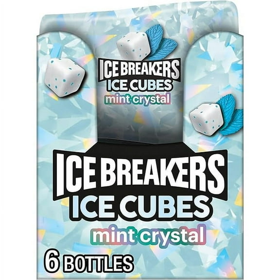 ICE BREAKERS Ice Cubes Mint Crystal Sugar Free Chewing Gum Bottles, 3.24 oz (6 Count, 40 Pieces)