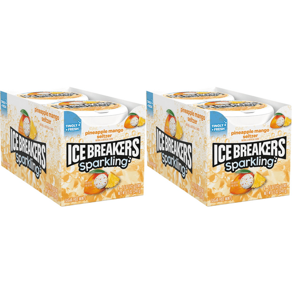 ICE BREAKERS PINEAPPLE MANGO Sugar Free Mints Tins, 1.5 Oz. 2 Pack (16 Count) DOUBLE UP and SAVE