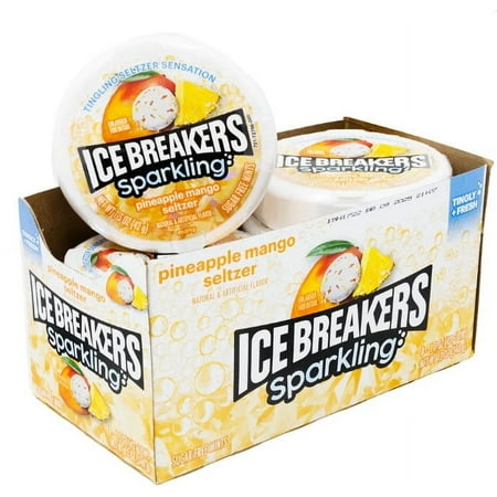 ICE BREAKERS SPARKLING PINEAPPLE MANGO SELTZER FLAVORED MINTS PUCK BOX