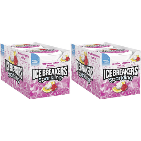 ICE BREAKERS SPARKLING RASPBERRY LEMON SELTZER **NEW** Sugar Free Mints Tins, 1.5 Oz. 2 Pack (16 Count) DOUBLE UP and SAVE