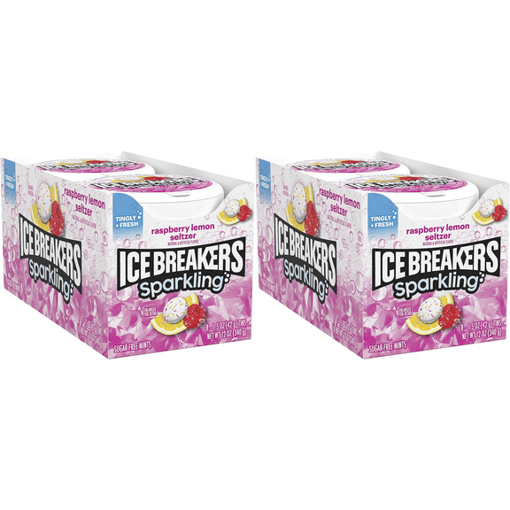 ICE BREAKERS SPARKLING RASPBERRY LEMON SELTZER **NEW** Sugar Free Mints Tins, 1.5 Oz. 2 Pack (16 Count) DOUBLE UP and SAVE