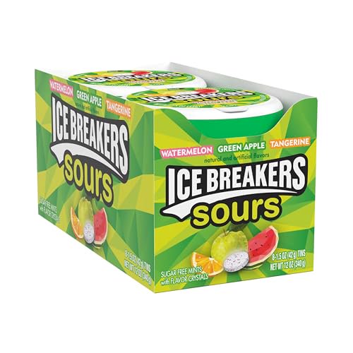 ICE BREAKERS Sours Assorted Fruit Flavored Sugar Free Mints Tins, 1.5