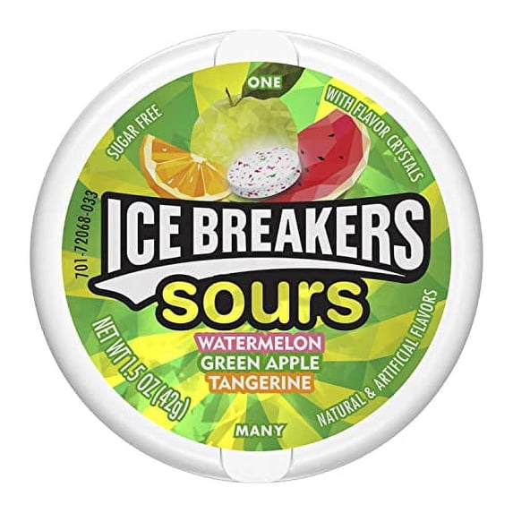 ICE BREAKERS Sours Green Apple, Tangerine and Watermelon Flavored Sugar Free Breath Mints, 1.5 oz Tins (8 Count)