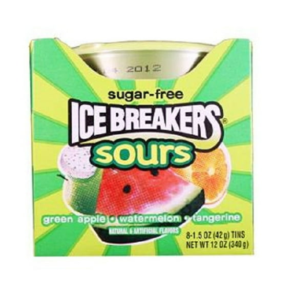 ICE BREAKERS Sours Mints (Green Apple, Tangerine, and Watermelon, 1.5-Ounce Containers, Pack of 8)