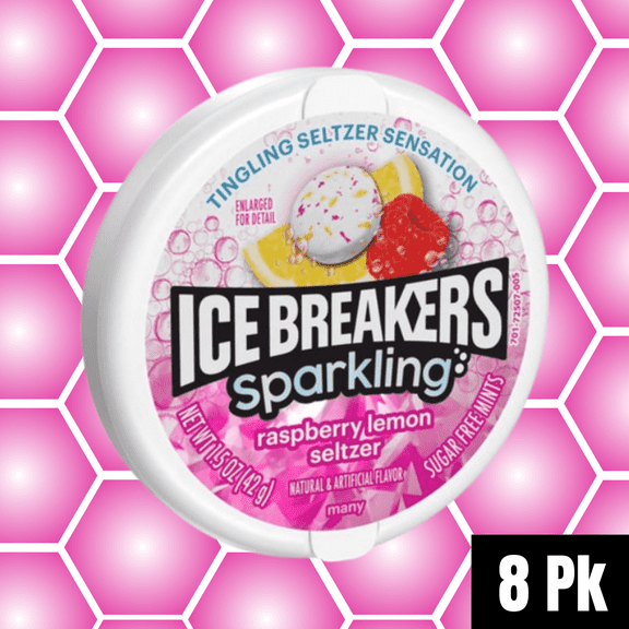 ICE BREAKERS Sparkling Raspberry Lemon Seltzer Sugar-Free Mints, 1.5 oz, 8-Pack