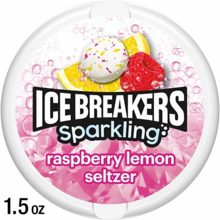 ICE BREAKERS Sparkling Raspberry Lemon Seltzer Sugar Free Mints Tin 1.5 oz