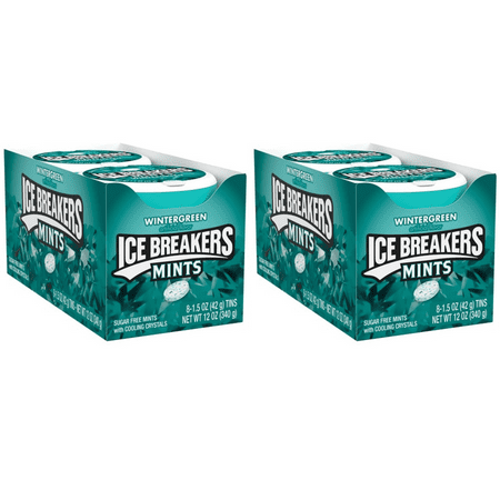 ICE BREAKERS WINTERGREEN Sugar Free Mints Tins, 1.5 Oz. 2 Pack (16 Count) DOUBLE UP and SAVE