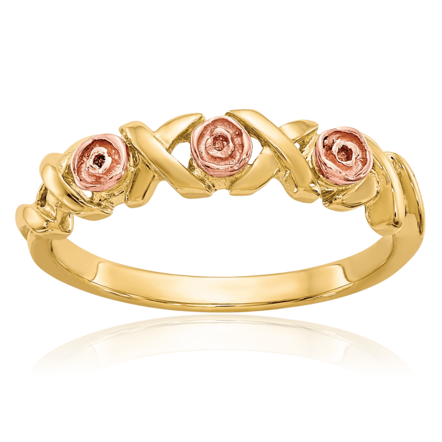 Solidification Ice ICE CARATS 10K Solid Two Tone Gold Black Hills Rose Flower Twisted Band ...