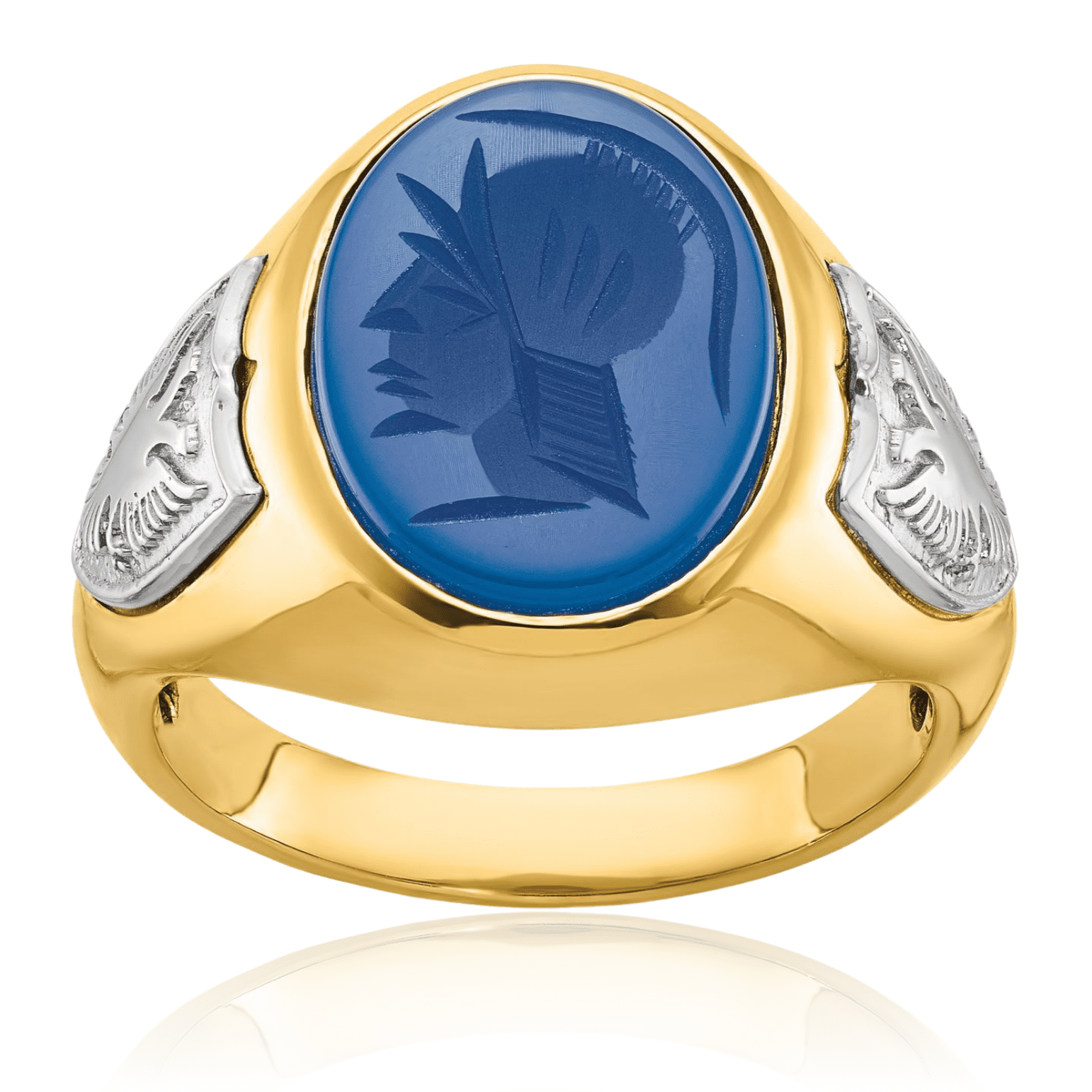 ICE CARATS 10K Solid Two Tone Gold Blue Agate Signet Ring - Oval Cut ...