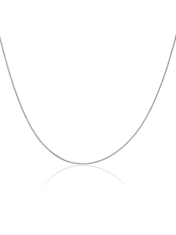 10K Solid White Gold 0.5mm Dainty Box Chain Necklace - 22 inch - Rhodium Plated Women's