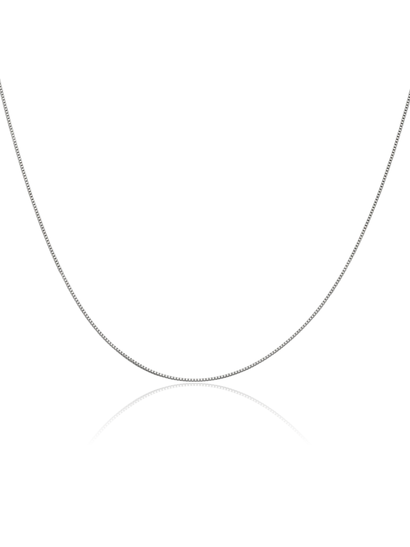 14K Solid White Gold 0.5mm Dainty Link Box Chain Necklace - 13 inch - Rhodium Plated Women's