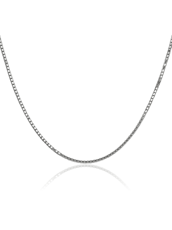 14K Solid White Gold 1.5mm Thin Link Box Chain Necklace - 16 inch - Rhodium Plated Women's