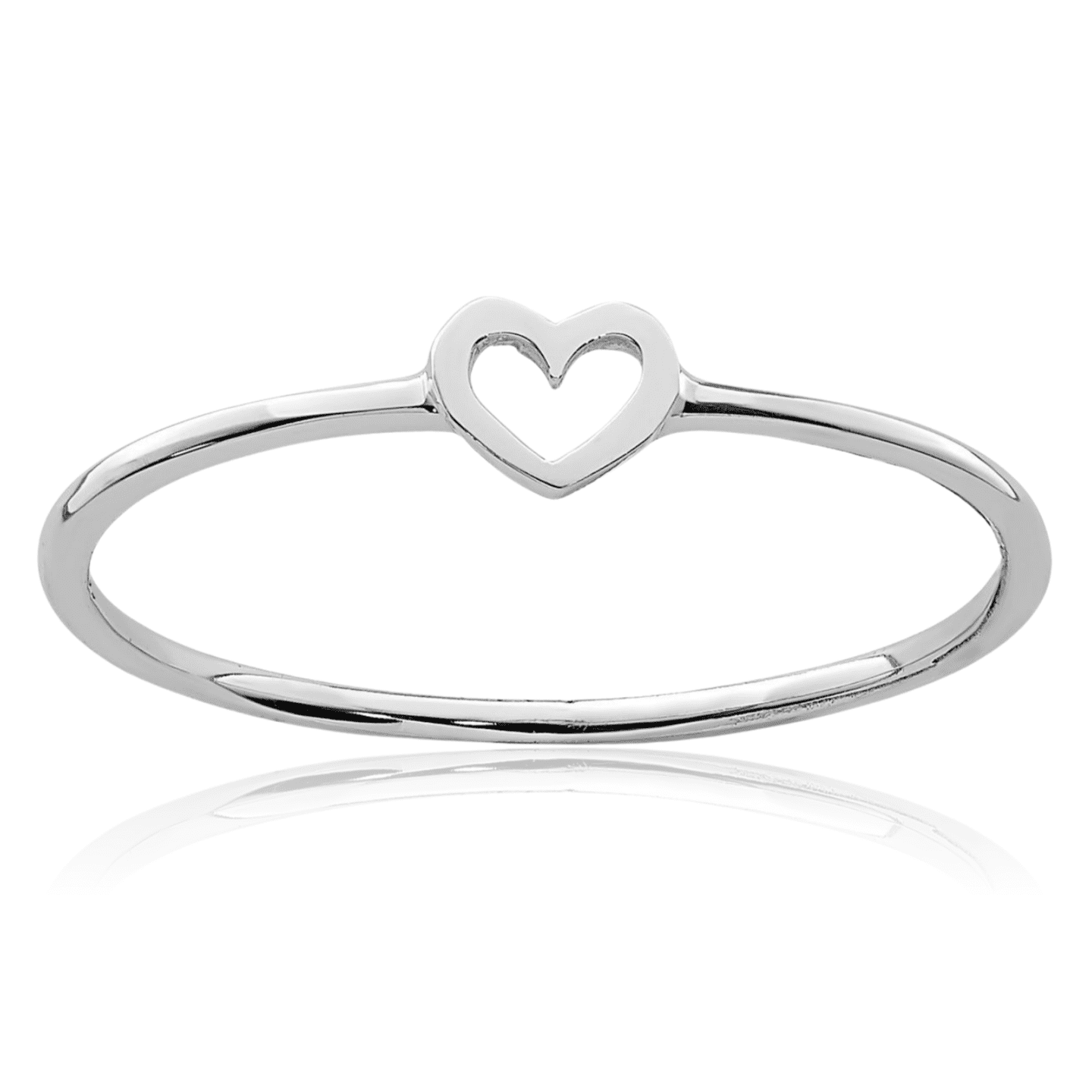ICE CARATS 14K Solid White Gold Stackable Open Heart Ring - 0.8mm Band ...