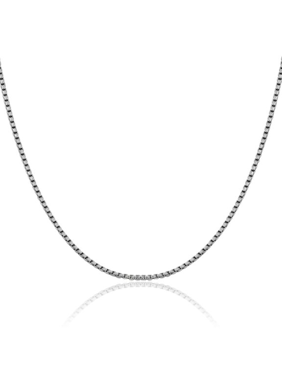 14K White Gold 3.6mm Classic Round Box Chain Necklace - 18 inch - Semi-Solid, Rhodium Plated Men's