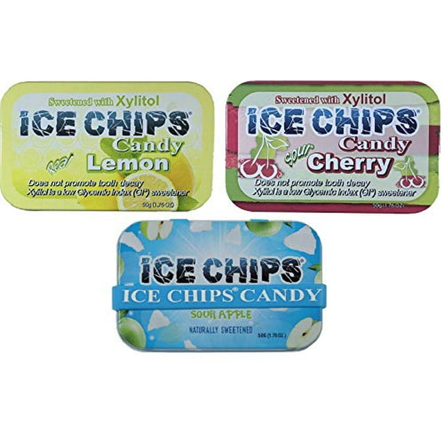 ICE CHIPS Candy 3 Pack Assortment (Sour Apple, Sour Cherry, Lemon