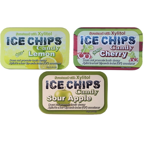 ICE CHIPS Candy 3 Pack Assortment (Sour Apple, Sour Cherry, Lemon)