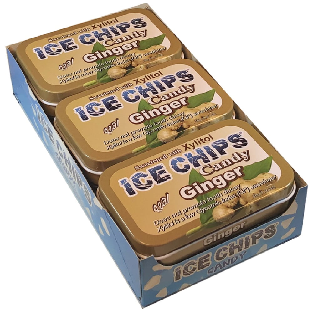 ICE CHIPS Xylitol Candy, Ginger (6 Tins)