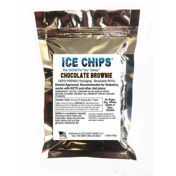 ICE CHIPS Xylitol Candy in Large 5.28 oz Resealable Pouch; Low Carb & Gluten Free (Chocolate Brownie)