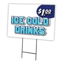 ICE COLD DRINKS 1 18"x24" Yard Sign & Stake | Advertise Your Business | Stake Included Image On Front Only | Made in The USA